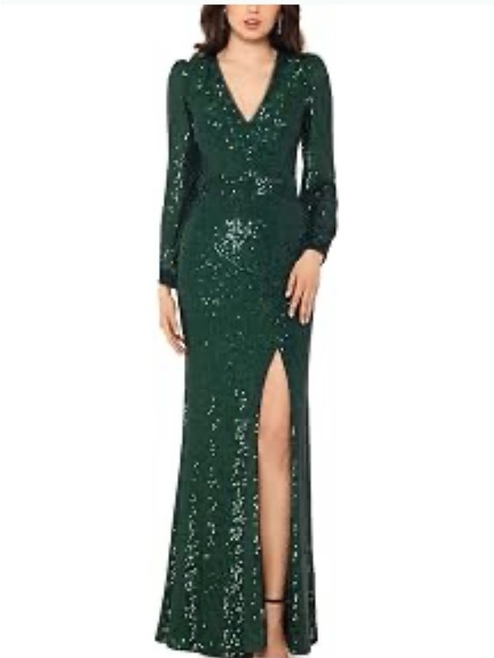 Xscape Dresses & Skirts - Xscape Green Sequin V Neck Dress NWT Macy’s Buy 14P Ret $179